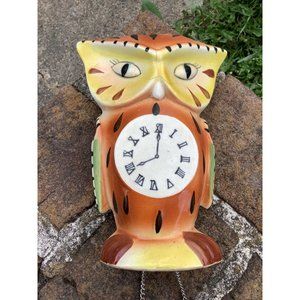Vintage Lefton Owl Painted Cuckoo Clock Planter MCM